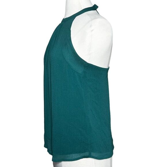 H&M LADIES High Neck Poly Chiffon T-Back Halter Tank Blouse Emerald Green - Picture 3 of 6